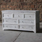 Rainbow Reclaimed Wood Carved Panel Solid Sideboard Chest of Drawers 150x40x85 cm